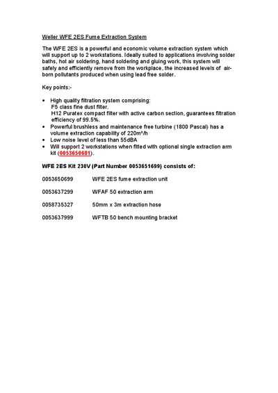 Weller WFE 2ES Fume Extraction System Product Leaflet - cover page