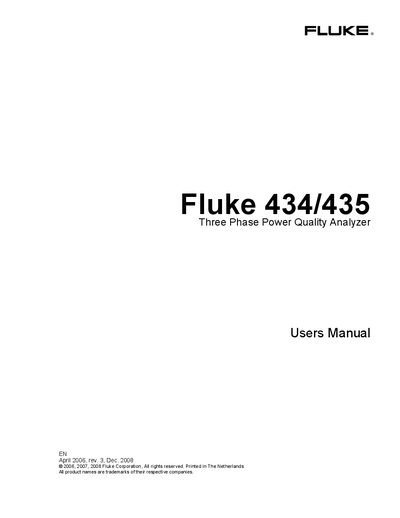 Fluke 434/435 Three Phase Power Quality Analyzer User Manual - cover page