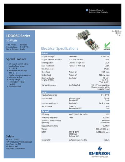 Emerson LDO06C Series Preliminary Datasheet - cover page