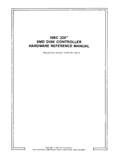 Intel iSBC 220 SMD Disk Controller Service Manual - cover page