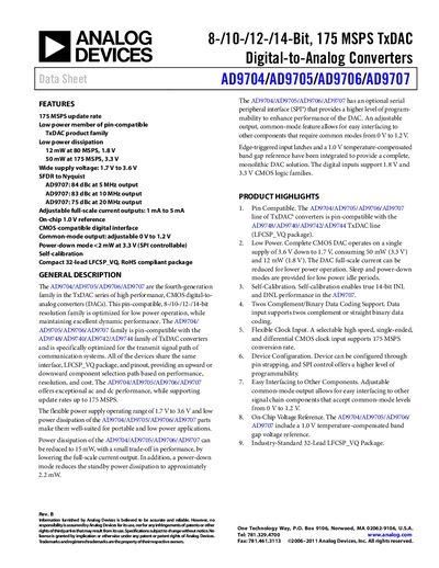 Analog Devices AD9704/AD9705/AD9706/AD9707 Datasheet - cover page