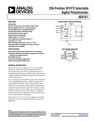 Analog Devices AD5161 Digital Potentiometer Datasheet - cover page