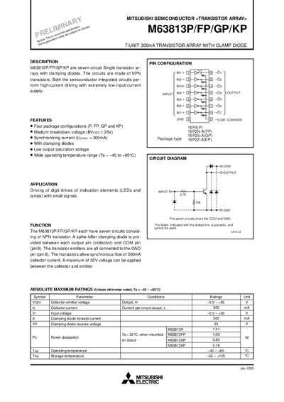 Mitsubishi M63813P/FP/GP/KP Transistor Array Datasheet - cover page