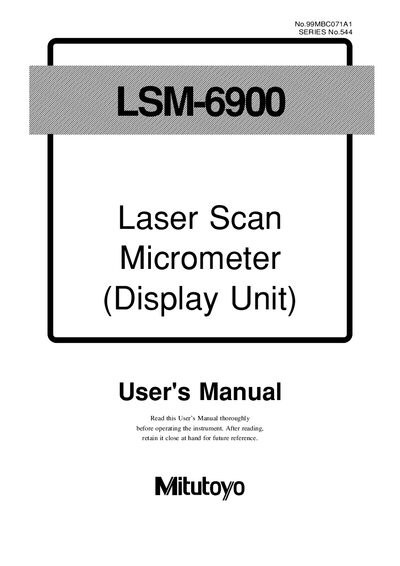 Mitutoyo LSM-6900 Laser Scan Micrometer User's Manual - cover page
