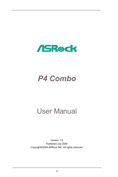 ASRock P4 Combo Motherboard User Manual - cover page