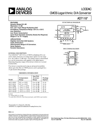 Analog Devices AD7118 LOGDAC Multiplying D/A Converter Datasheet - cover page