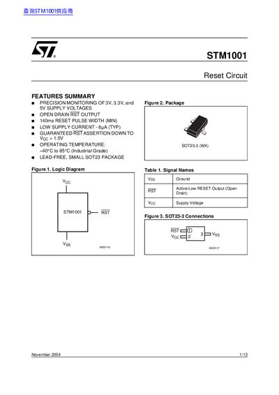 STMicroelectronics STM1001 Reset Circuit Datasheet - cover page