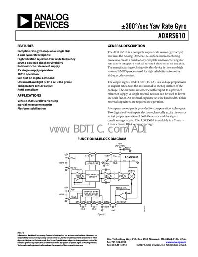 Analog Devices ADXRS610 Gyroscope Datasheet - cover page