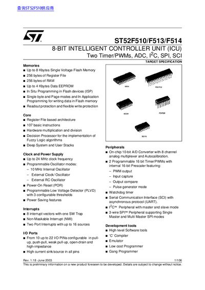 STMicroelectronics ST52F510/F513/F514 Handbook - cover page