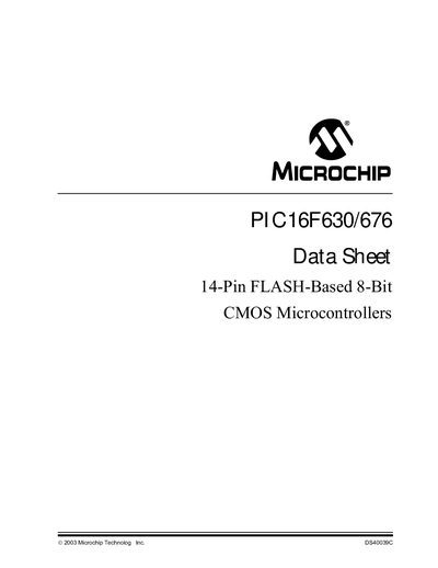 Microchip PIC16F630/676 Datasheet - cover page