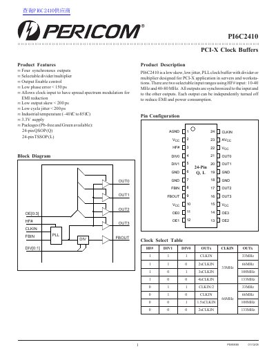 PERICOM PPI6C2410 2 PCI-X Clock Buffers Manual - cover page
