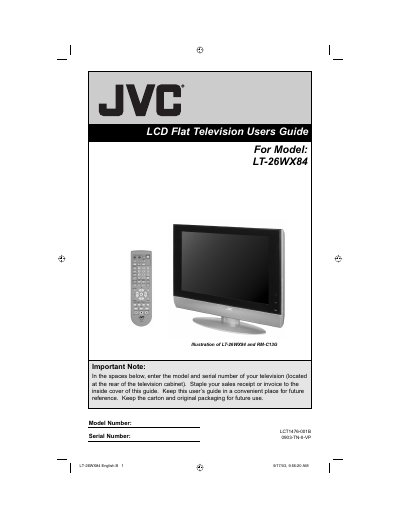 JVC LT-26WX84 LCD Flat Television User Guide - cover page