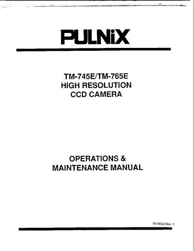 PULNiX TM-745E/TM-765E CCD Camera Operations & Maintenance Manual - cover page