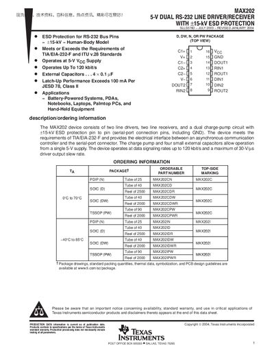 Texas Instruments MAX202 Datasheet - cover page