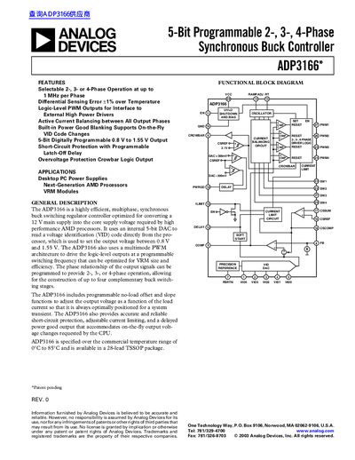 ANALOG DEVICES ADP3166* 5-Bit Programmable 2- 3- 4-Phase Synchronous Buck Controller handbook - cover page