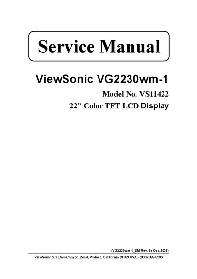 ViewSonic VG2230wm-1 VS11422 22 Color TFT LCD Display Service Manual - cover page