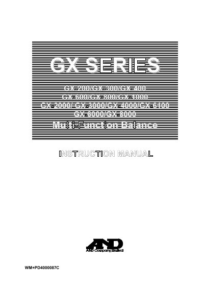 A&D GX Series Multi-Function Balance Instruction Manual - cover page