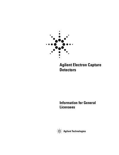 Agilent ECD Electron Capture Detector Information for General Licensees - cover page