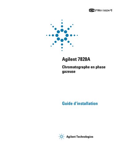 Agilent 7820A Gas Chromatograph Installation Guide - cover page