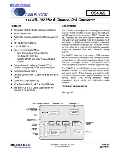 Cirrus Logic CS4365 Datasheet - cover page