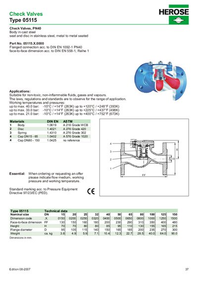 05115 Check Valve Technical Data - cover page