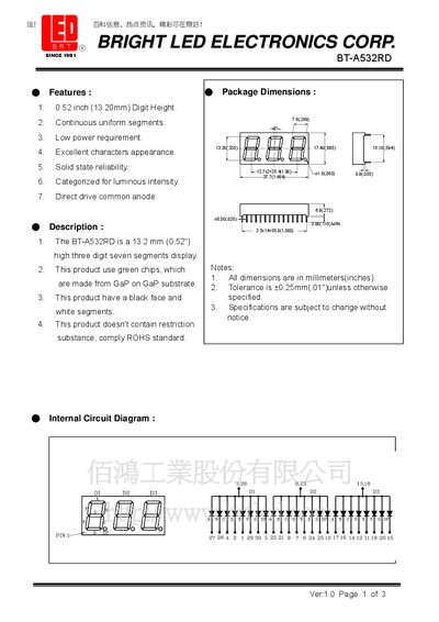 Bright LED Electronics BT-A532RD Datasheet - cover page