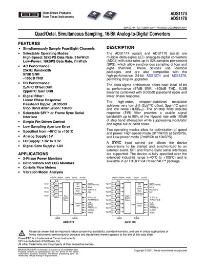 Texas Instruments ADS1174/ADS1178 Datasheet - cover page