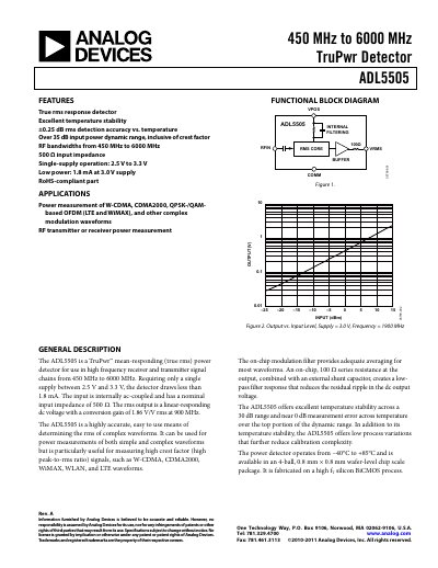 Analog Devices ADL5505 True RMS Power Detector Datasheet Rev A - cover page