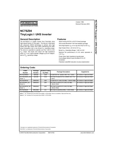 Fairchild NC7SZ04 Inverter Datasheet - cover page
