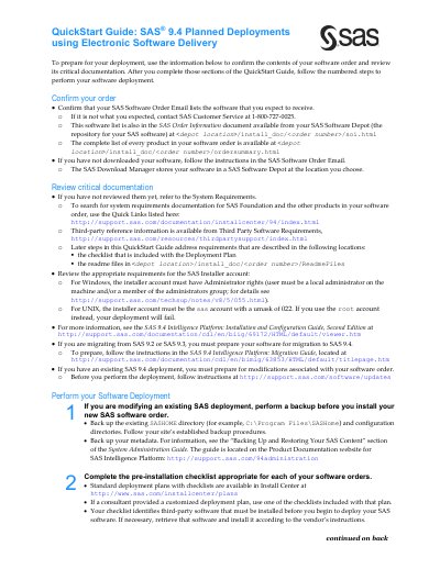 SAS 9.4 Quick Start Guide - cover page