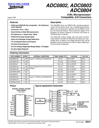 intersil ADC0802 ADC0803 ADC0804 handbook - cover page