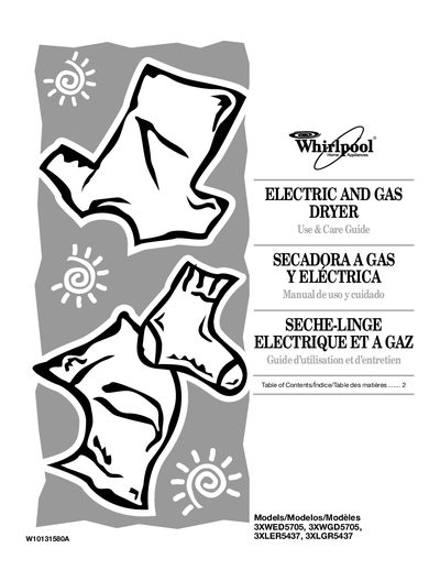 Whirlpool 3XWED5705/3XWGD5705/3XLER5437/3XLGR5437 Dryer Use & Care Guide - cover page