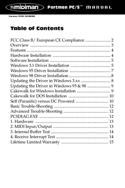 midiman Portman PC/S MANUAL Version PCS 040899 - cover page