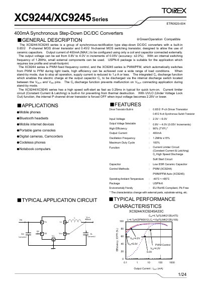 Torex XC9244/XC9245 Series Synchronous Step-Down DC/DC Converters Datasheet - cover page