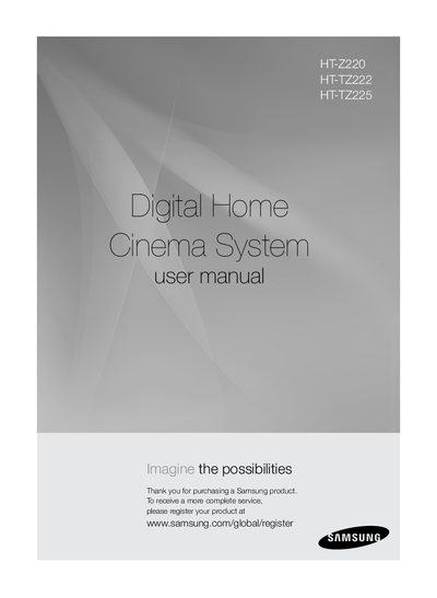 Samsung HT-Z225 / TZ222 / TZ225 Home Theatre User Manual - cover page