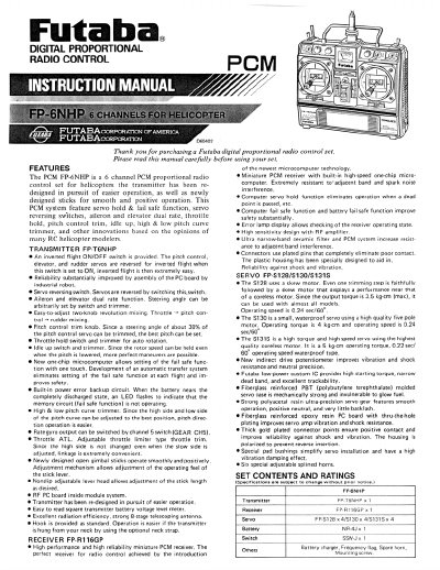 Futaba FP-6NHP Digital Proportional Radio Control Set User Manual - cover page