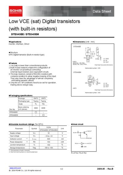 ROHM DTD543EE / DTD543EM Data Sheet - cover page