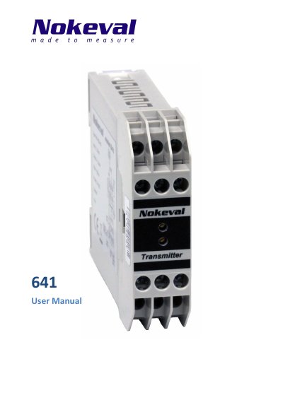 Nokeval 641 Galvanic Isolator and Signal Converter User Manual - cover page