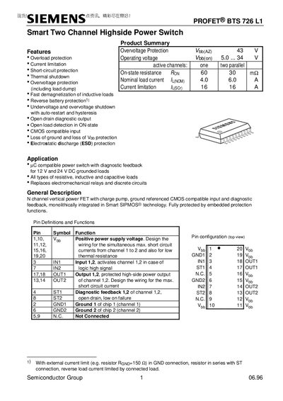 Siemens BTS 726 L1 Datasheet - cover page