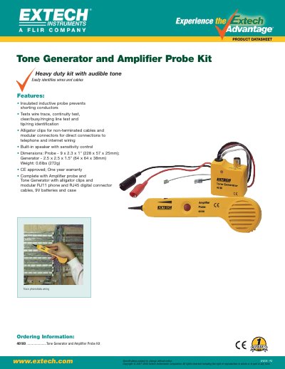 Extech 40180 Tone Generator Amplifier Probe Kit Product Leaflet - cover page