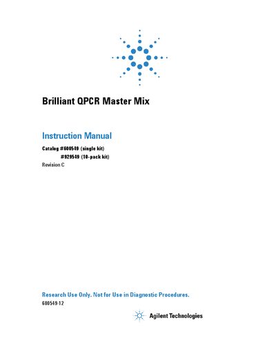 Agilent Brilliant QPCR Master Mix Instruction Manual - cover page