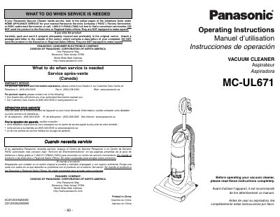 Panasonic MC-UL671 Vacuum Cleaner Operating Instructions - cover page