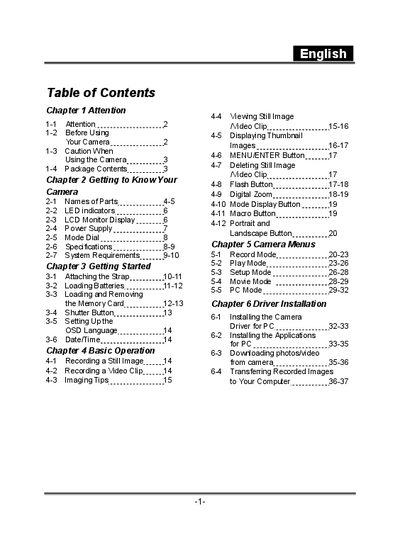 Digital Camera User Manual - cover page