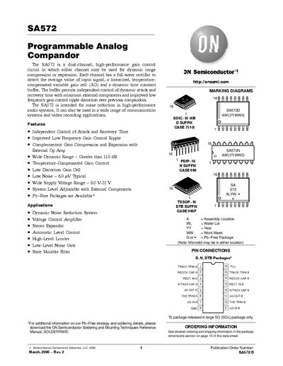 ON Semiconductor SA572 Programmable Analog Compandor Datasheet - cover page