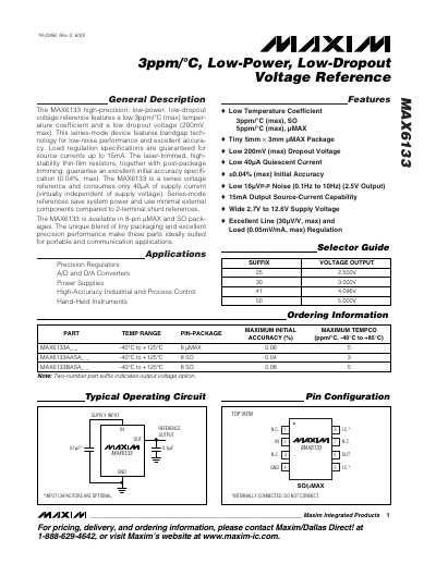 MAXIM MAX6133 3ppm/&deg;C Low-Power Low-Dropout Voltage Reference handbook - cover page