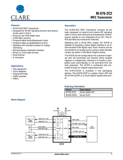 Clare M-976-2C2 MFC Transceiver User Manual - cover page