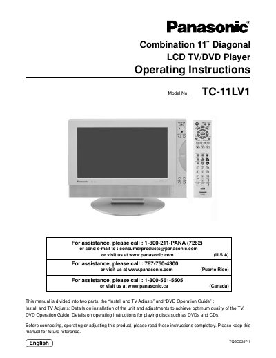 Panasonic TC-11LV1 LCD TV/DVD Player Operating Instructions - cover page