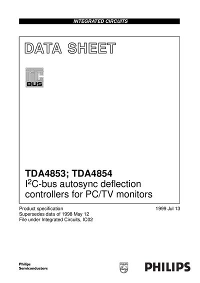 Philips TDA4853/TDA4854 I2C‑bus Autosync Deflection Controllers Datasheet - cover page
