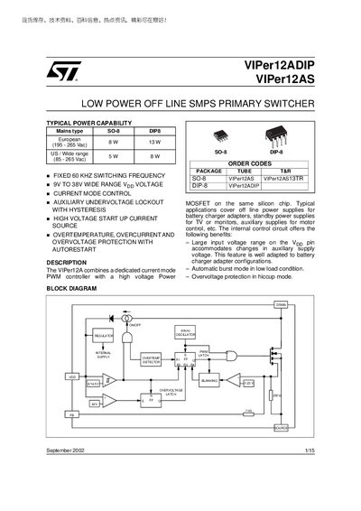 STMicroelectronics VIPer12ADIP VIPer12AS Guide - cover page