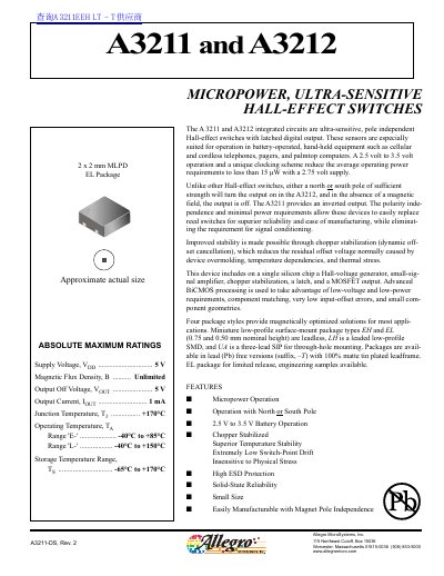 Allegro MicroSystems A3211/A3212 Hall-Effect Switch Datasheet - cover page